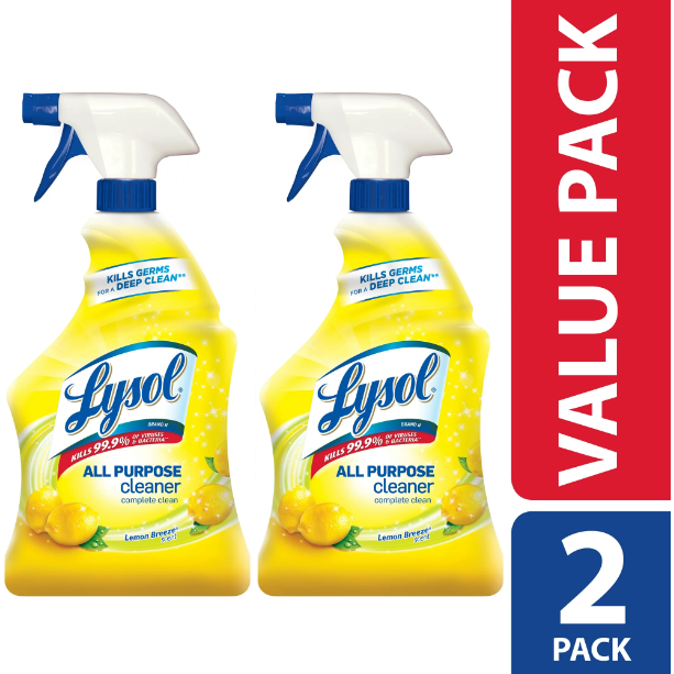 Lysol All Purpose Cleaner Spray, Lemon Breeze, 64oz(2X32oz), Tested & Proven to Kill COVID-19 Virus, Packaging May Vary