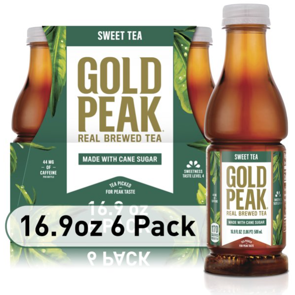 Gold Peak Sweetened Black Iced Tea Drink, 16.9 fl oz, 6 Pack