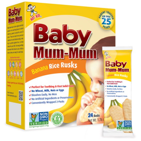 Baby Mum-Mum Rice Rusks, Banana, Gluten Free, Allergen Free, Non-GMO, Rice Teether Cookie for Teething Infants, 1.76 Ounce