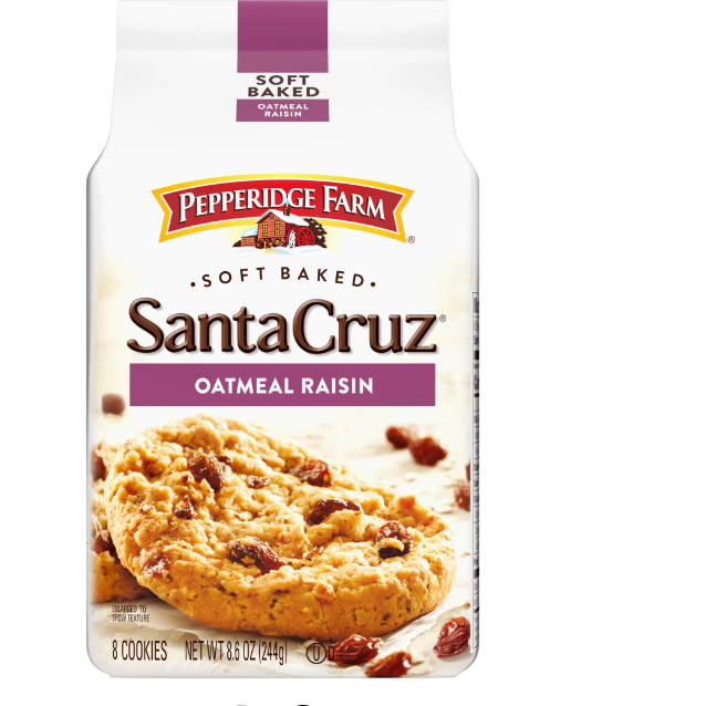 Pepperidge Farm Santa Cruz Soft Baked Oatmeal Raisin Cookies, 8.6 oz. Bag