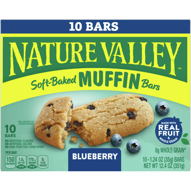 Nature Valley Soft-Baked Muffin Bars, Blueberry, Snack Bars, 1.24 oz, 10 ct