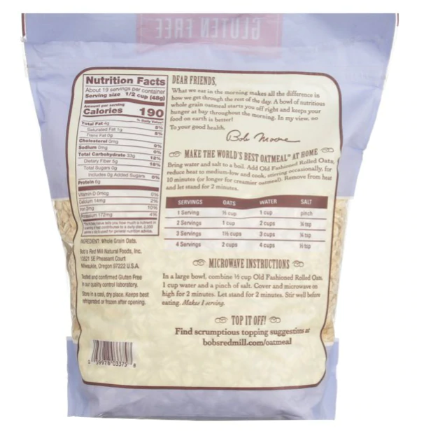 Bob's Red Mill, Old Fashion Rolled Oats, Gluten Free, Whole Grain, 32 Oz
