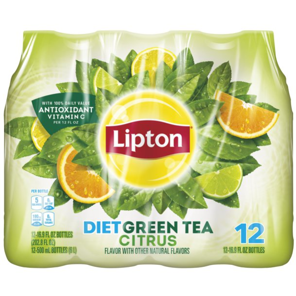 Lipton Diet Iced Green Tea, Citrus Bottle Tea Drink, 16.9 fl oz, 12 Bottles