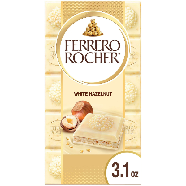 Ferrero Rocher Premium Chocolate Bar, White Chocolate Hazelnut, Holiday Chocolate, Great for Holiday Gift Baskets, 3.1 oz