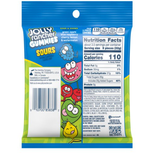 JOLLY RANCHER, Sours Assorted Fruit Flavored Gummies Candy, , 3.7