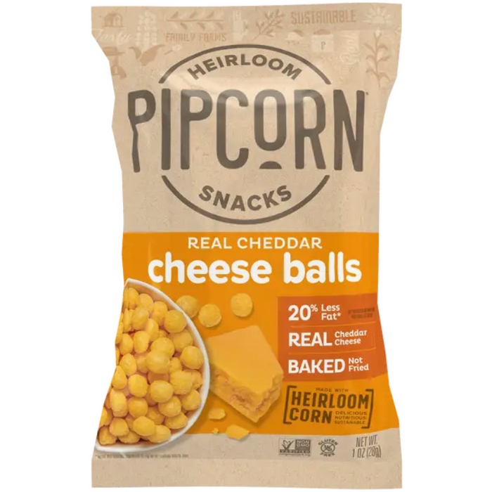 Pipcorn Snacks Cheddar Cheese Balls, 1oz