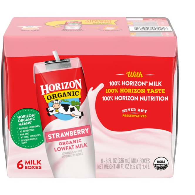Horizon Organic 1% Lowfat UHT Strawberry Milk, 8 Oz., 6 Count