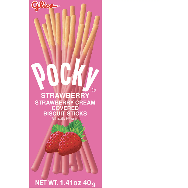 Pocky Glico Strawberry Creme Covered Biscuit Sticks, 1.41 Oz