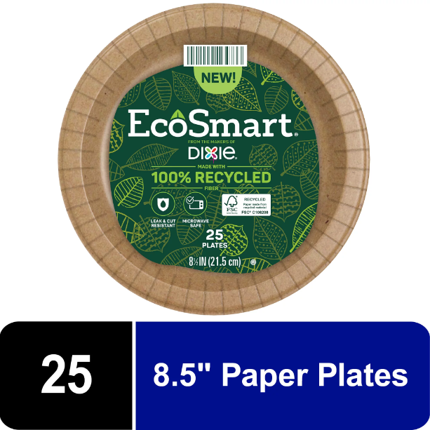 EcoSmart 100% Recycled Fiber Disposable Paper Plates, 8.5 in, 25 count —  Custom Treats