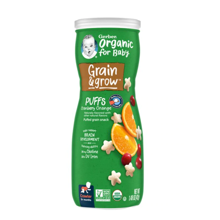 Gerber Organic Puffs Cranberry Orange Cereal Snacks, 1.48 Oz