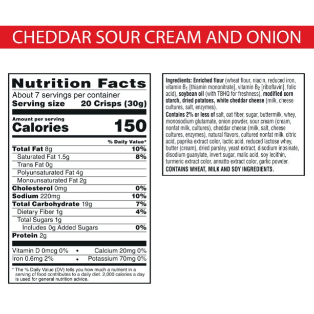 Cheez-It Snap'd Cheese Cracker Chips, Thin Crisps, Lunch Snacks, Cheddar Sour Cream Onion, 7.5oz