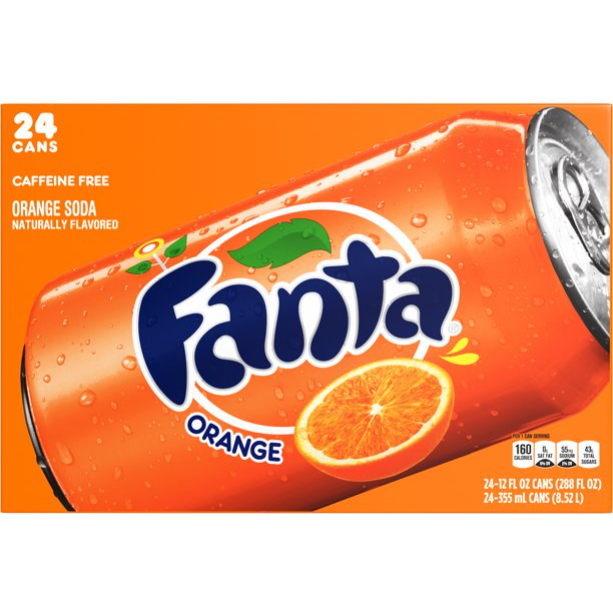 Fanta Orange Soda Fruit Flavored Soft Drink, 12 fl oz, 24 Pack