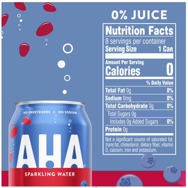 AHA Blueberry Pomegranate Sparkling Water, 12 Fl Oz, 8 Pack Cans