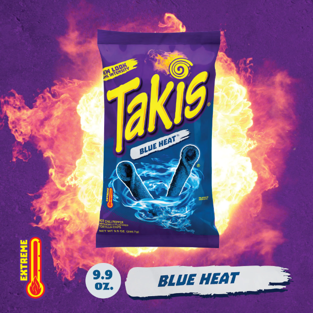 Takis ब्लू हीट रोल्ड टॉर्टिला चिप्स, हॉट चिली पेपर आर्टिफिशियल फ्लेवर, 9.9 आउंस बैग