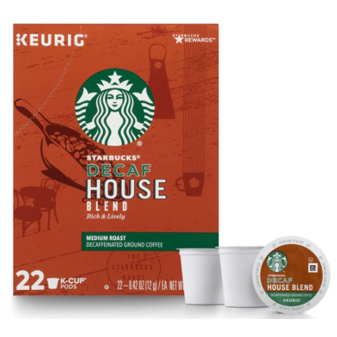 Starbucks Decaf House Blend Medium Roast, Keurig Coffee Pods, 22 Count Box