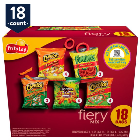 Frito-Lay Fiery Mix Variety Pack Box, 18 Count