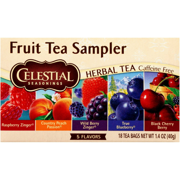 Celestial Seasonings Herbal Tea, Caffeine Free Fruit Tea Sampler, 18 Count Tea Bags