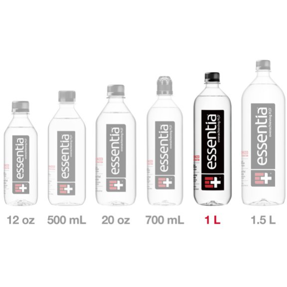 Essentia Bottled Water, 1 Liter, 6-Pack, Ionized Alkaline Water