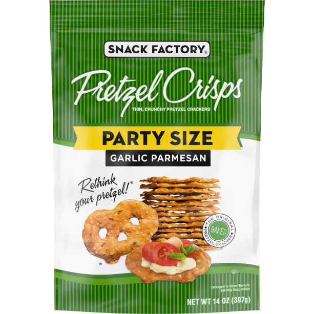 Snack Factory Pretzel Crisps, Garlic Parmesan, Party Size, 14 oz