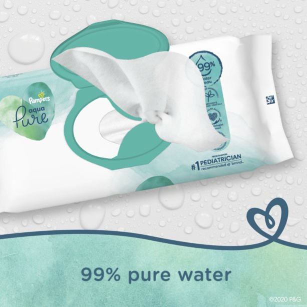 Pampers Aqua Pure Natural Sensitive Baby Wipes, 6X Pop-Top, 336 Ct
