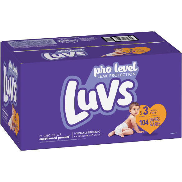 Luvs Pro Level Breathable Hypoallergenic Overnight Soft Diapers - Size 3, 104 Count