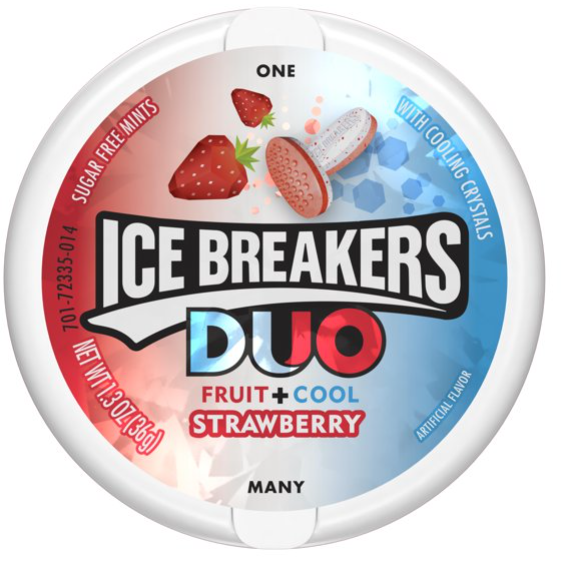 Ice Breakers, Sugar Free Duo Mints, Strawberry Fruit and Cool, 1.3 Oz.