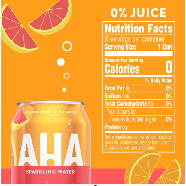 AHA Sparkling Water, Orange Grapefruit Flavored Water, Zero Calories, Sodium Free, No Sweeteners, 12 fl oz, 8 Pack