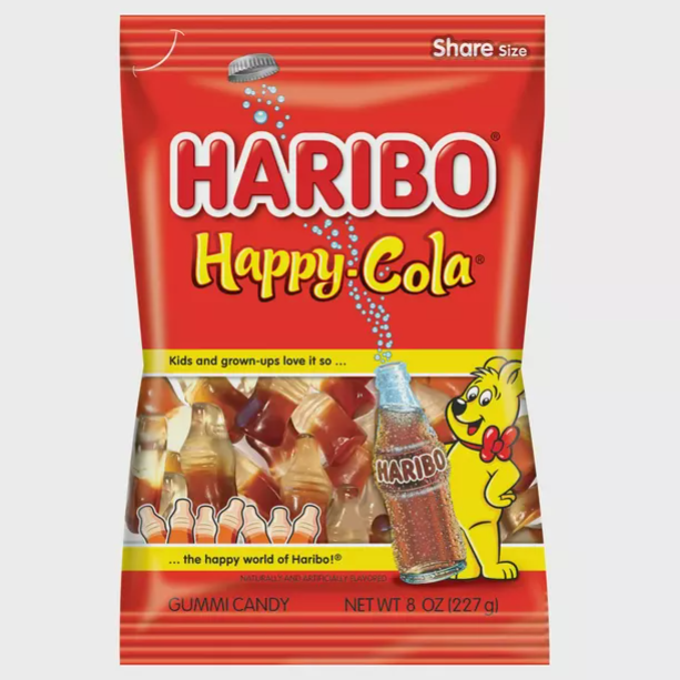 HARIBO हैप्पी कोला गमी कैंडी, 1 8oz पेग बैग का पैक