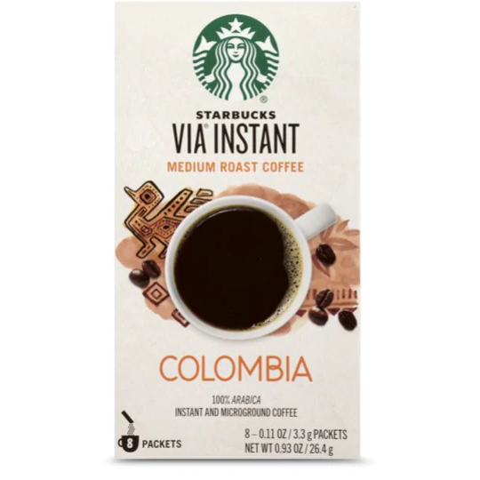 Starbucks VIA Colombia Medium Roast Instant Coffee Packets, 8 Ct