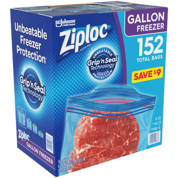 Ziploc Double Zipper Quart Freezer Bags, 216 Ct