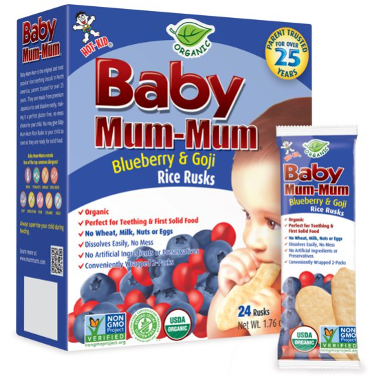 बेबी मम-मम राइस रस्क, ऑर्गेनिक ब्लूबेरी और गोजी (24 पैक)