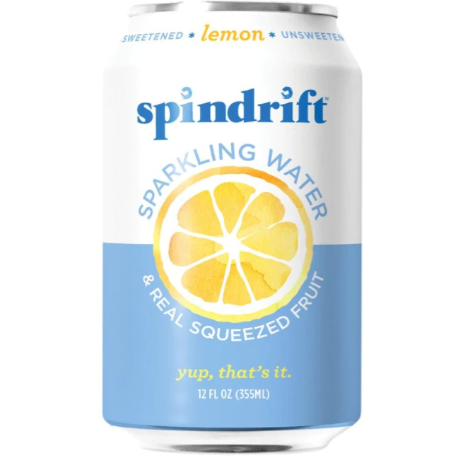 Spindrift Sparkling Water, Lemon Real Squeezed Fruit, 12 Fl Oz