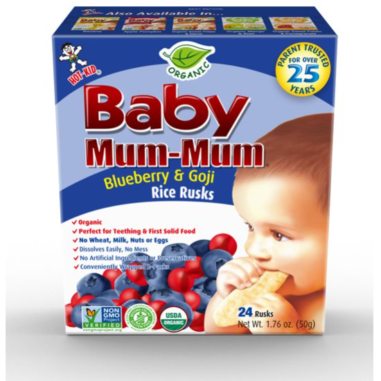 बेबी मम-मम राइस रस्क, ऑर्गेनिक ब्लूबेरी और गोजी (24 पैक)