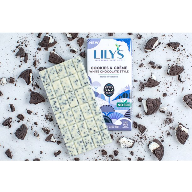 Lily's Sweets, Cookies & Crème White Chocolate Style Bar, 2.8 oz