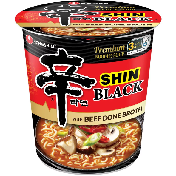 Nongshim Shin Black Spicy Beef & Bone Broth Ramyun Premium Ramen Noodle Soup Cup, 3.5oz