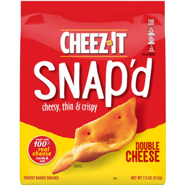 Cheez-It Snap'd Cheese Cracker Chips, Thin Crisps, Lunch Snacks, Double Cheese, 7.5oz