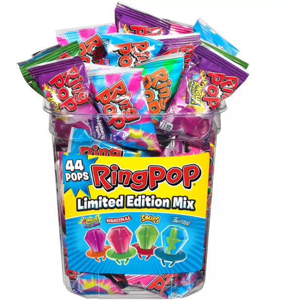 Ring Pop Assorted Flavors Lollipops Candy Tub Bulk Variety Pack (0.5 oz., 44 ct.)