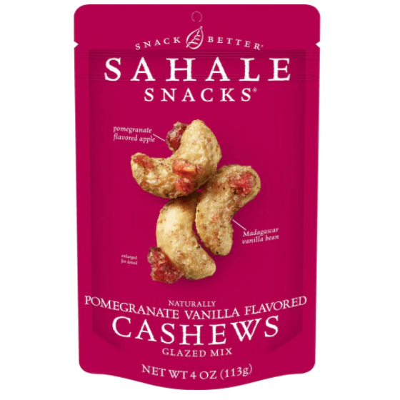 Sahale Snacks स्वाभाविक रूप से अनार वनीला फ्लेवर काजू ग्लेज्ड मिक्स, ग्लूटेन-फ्री स्नैक, 4 oz