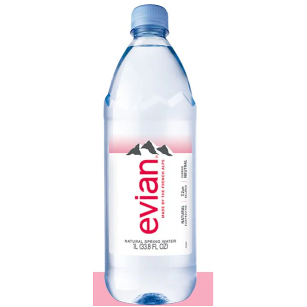 evian Natural Spring Water bottles, 33.8