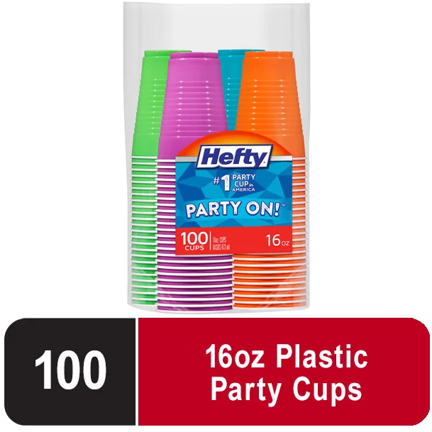 Hefty Everyday Disposable Plastic Cups, Assorted Colors, 16 oz, 100 co —  Custom Treats