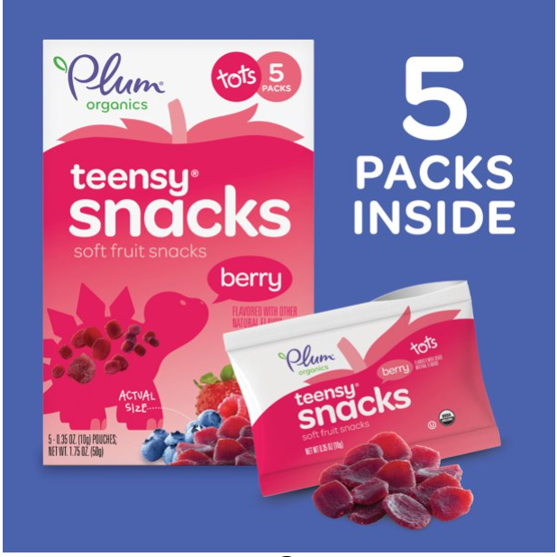 Plum Organics Teensy Snacks Organic Soft Fruit Snacks, Berry, 5 Ct