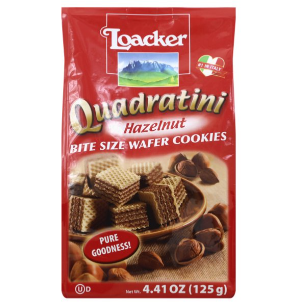 Loacker Quadratini Bite Size Hazelnut Wafer Cookies, 4.41 Oz.