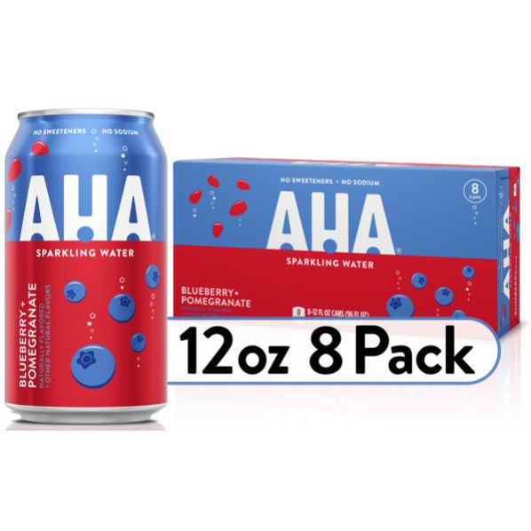 AHA Blueberry Pomegranate Sparkling Water, 12 Fl Oz, 8 Pack Cans