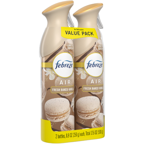 Febreze Air Effects Odor-Eliminating Air Freshener Fresh Baked Vanilla, 8.8 oz. Aerosol Can, Pack of 2