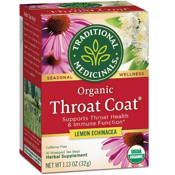 Traditional Medicinals Tea, Organic Throat Coat Lemon Echinacea, Tea Bags, 16 Count