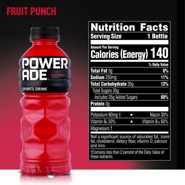 POWERADE Fruit Punch, ION4 Electrolyte Enhanced Fruit Flavored Sports Drink w/ Vitamins B3, B6, and B12, Replenish Sodium, Calcium, Potassium, Magnesium, 20 fl oz, 8 Pack