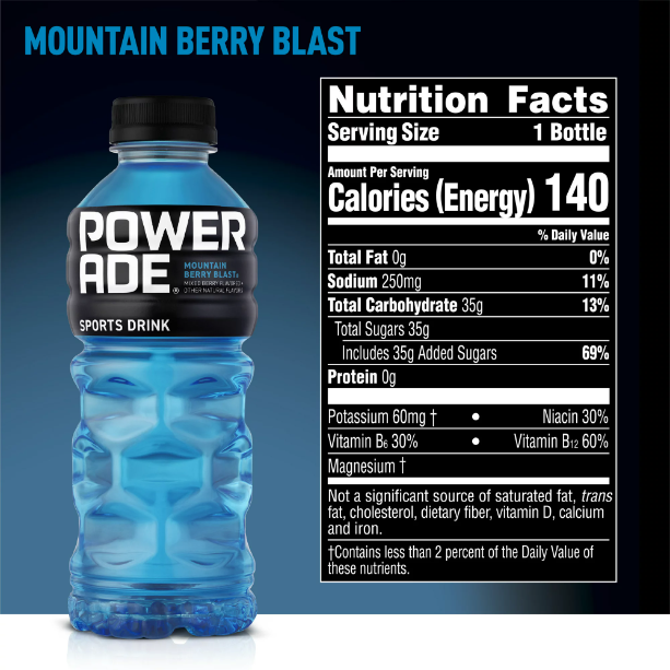 POWERADE Mountain Berry Blast, ION4 Electrolyte Enhanced Fruit Flavored Sports Drink w/ Vitamins B3, B6, and B12, Replenish Sodium, Calcium, Potassium, Magnesium, 20 fl oz, 8 Pack