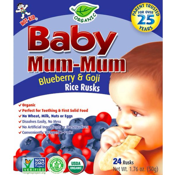 Baby Rice Rusk Blue Baby Mum-Mum Rice Rusks, Organic Blueberry & Goji (24 Pack) — Custom Treats