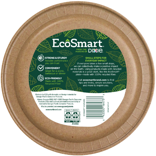 EcoSmart 100% Recycled Fiber Disposable Paper Plates, 8.5 in, 25 count