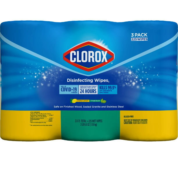 Clorox Disinfecting Wipes, (225 Count Value Pack), Crisp Lemon and Fresh Scent - 3 Pack - 75 Count Each